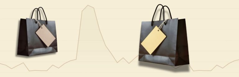 Two store sale bags with line chart